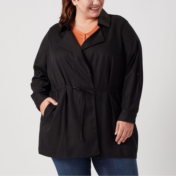 Women’s plus size Cascading Tencel Trench jacket 2X Black NWT Safari - Picture 1 of 10